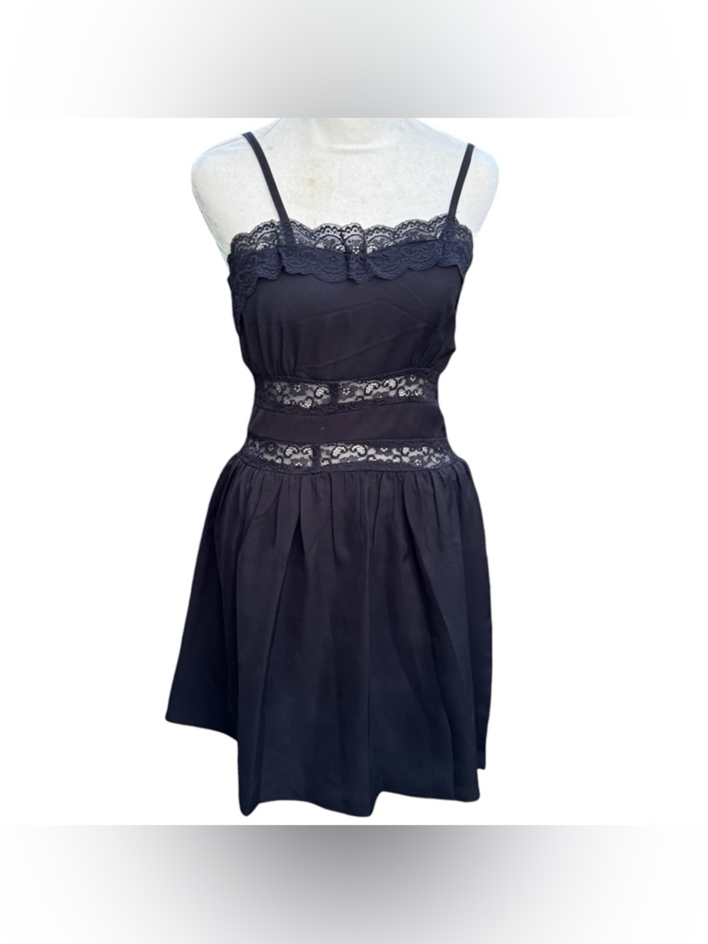 Rosetti Goth Black Lightweight Summer Girly Gothic Lace Panel Mini Dress Medium